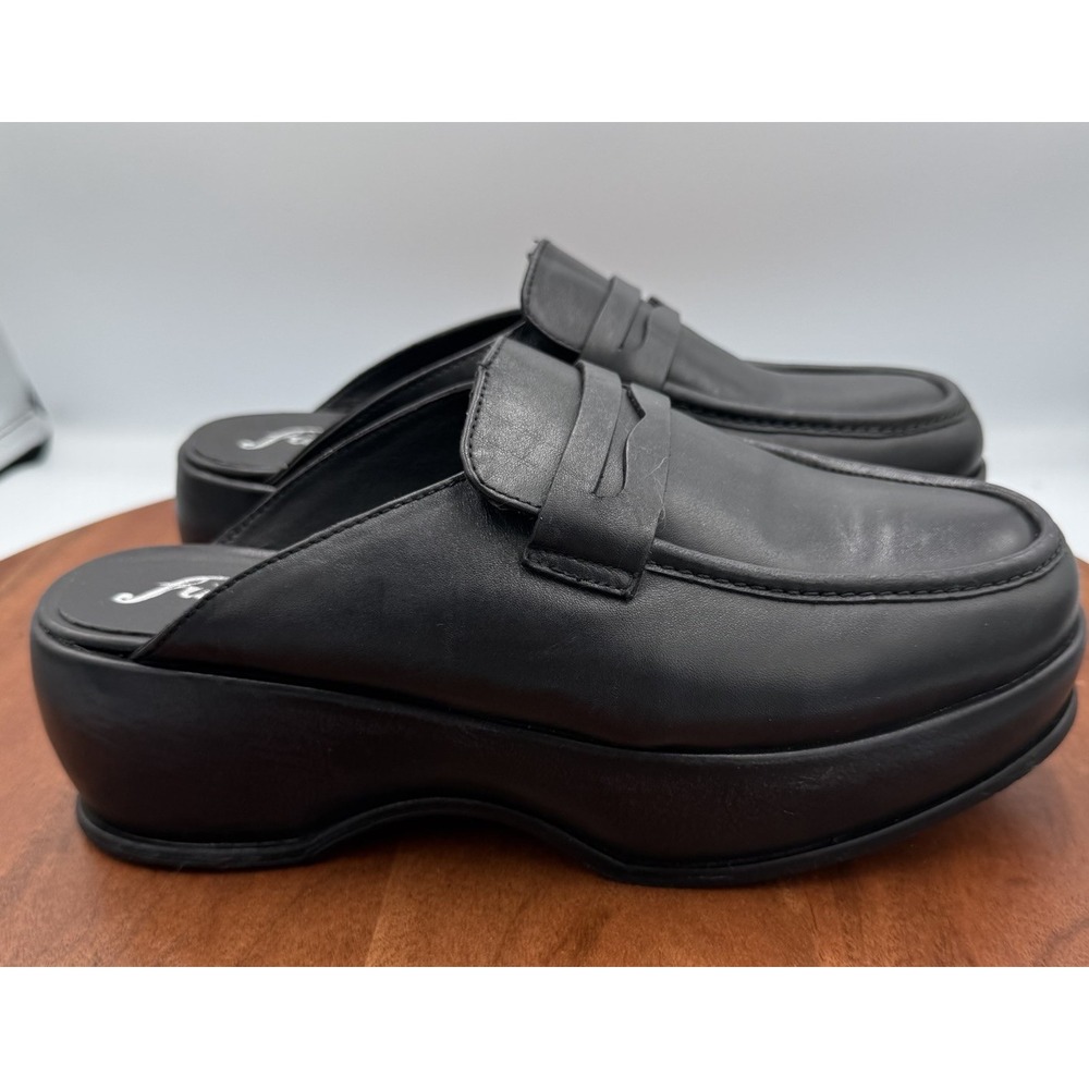 Free People Winston Women's Black Leather‎ Platform Loafer Mules EU 37.5/US 7.5